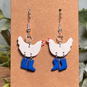 American Bresse inspired chicken in boots earrings.